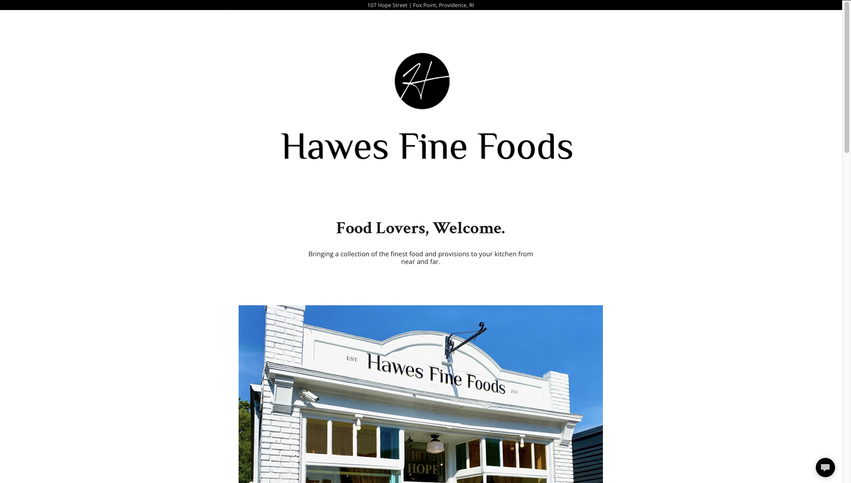 Screenshot of the Hawes Fine Foods site.